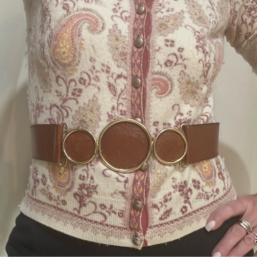 Vintage Suela Luppi Argentina Leather Triple Circle Belt, Cognac. Y2K Size S. - Picture 13 of 13